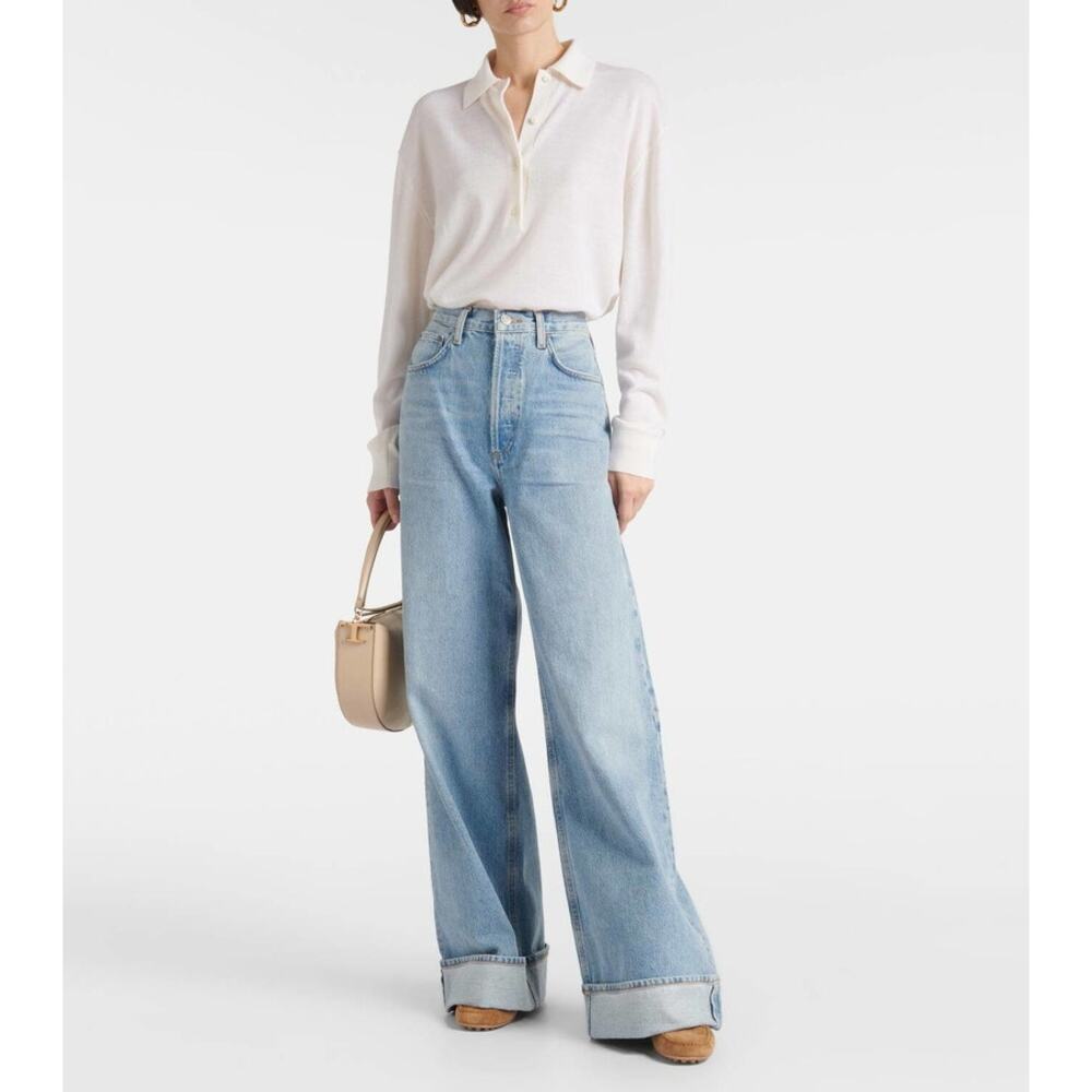 AGOLDE Dame Wide Leg Jeans Sz 26 Showdown Light‎ Wash High Rise Cotton